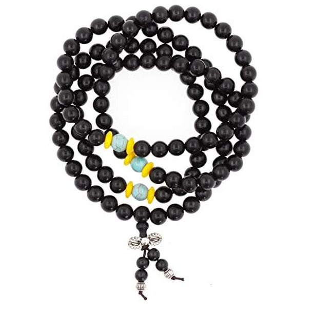 Elastic 6mm Simulated Blue Stripe Agate Prayer Beads Meditation Mala Wrap Bracelet with Removable Charms Elastic 6mm Simulated Blue Stripe Agate Prayer Beads Meditation Mala Wrap Bracelet with Removable Charms